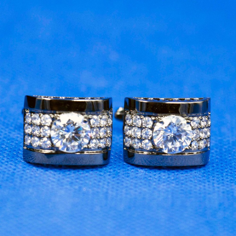 HIGH SPARKLE GUN METAL & RHINESTONE CUFFLINKS - McECB1